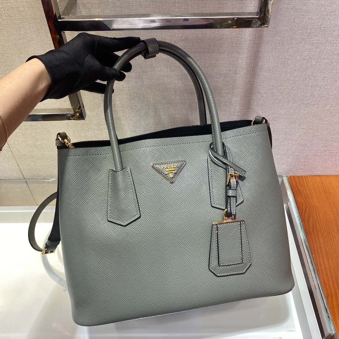 Prada Double Saffiano Leather Bag Shoulder Bag Grey 1BG775